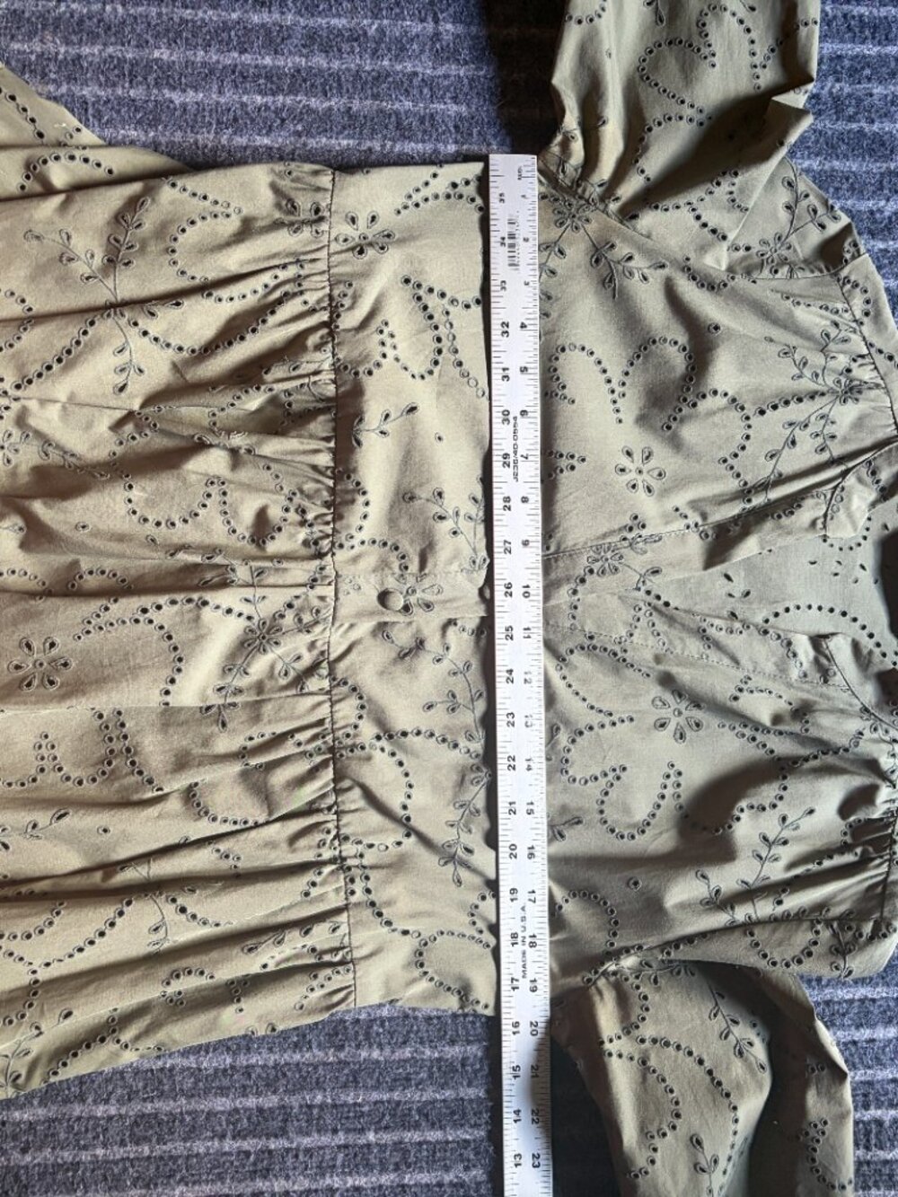 Zara Openwork Embroidered Khaki Mini Dress Size Medium 100% Cotton - Picture 5 of 9